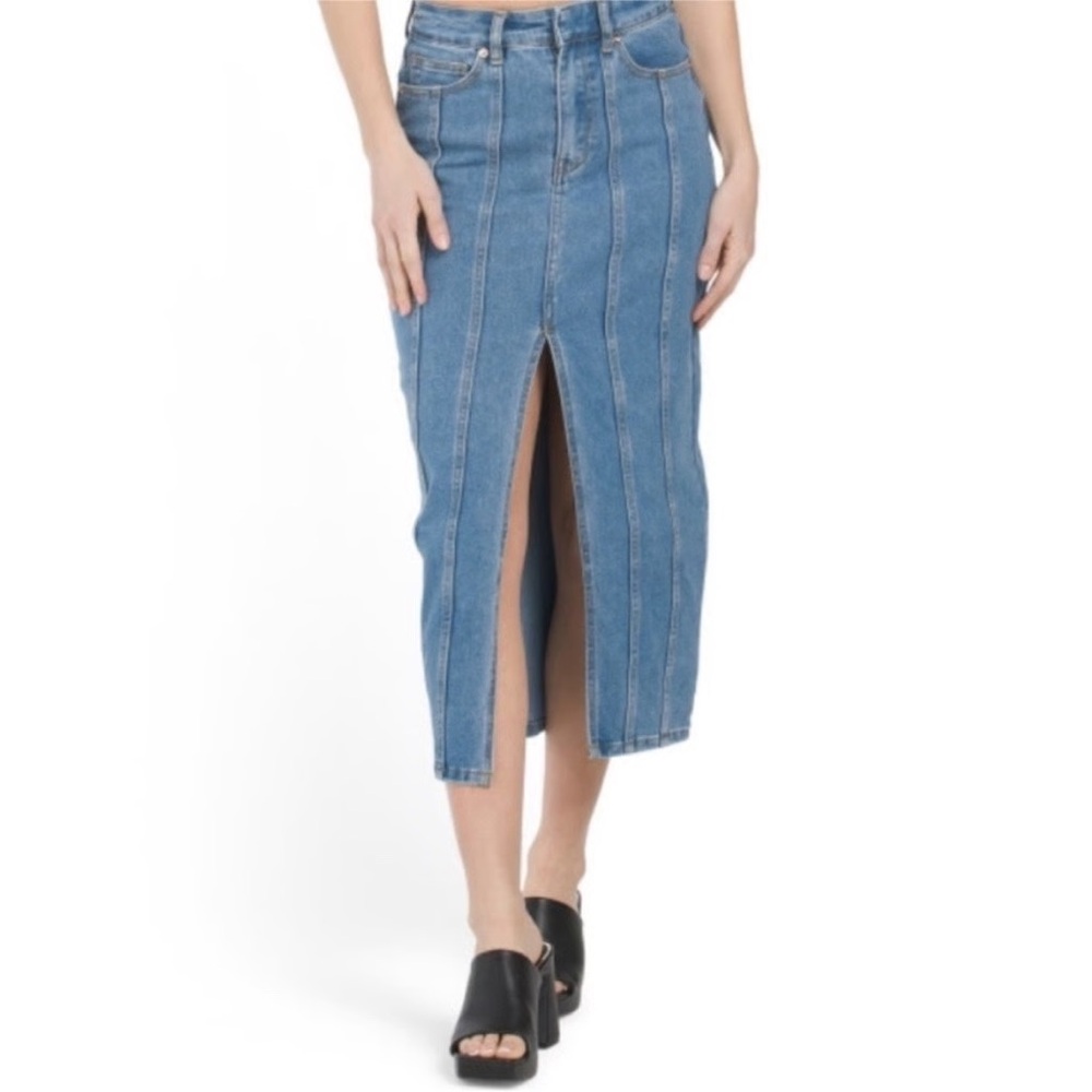 House of Harlow x Nicole Richie Denim Midi Skirt Front Slit Size 6 - Picture 6 of 6